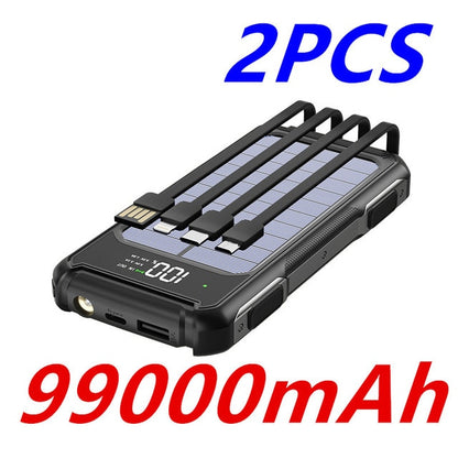 99000 mAh Solar-Powerbank mit Kabel Typ C, schnelles Aufladen, externes Ladegerät für alle Handys, Samsung, Huawei, Xiaomi