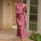 Elegante ärmelloses Sommerkleid Sexy Club, Solide Satin Partykleid