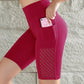 Women Sport Yoga Shorts Knee Length Pants Fitness High Waist Hip Lift Running Yoga Side Pockets Tights Quick Dry Gym Sportswear
