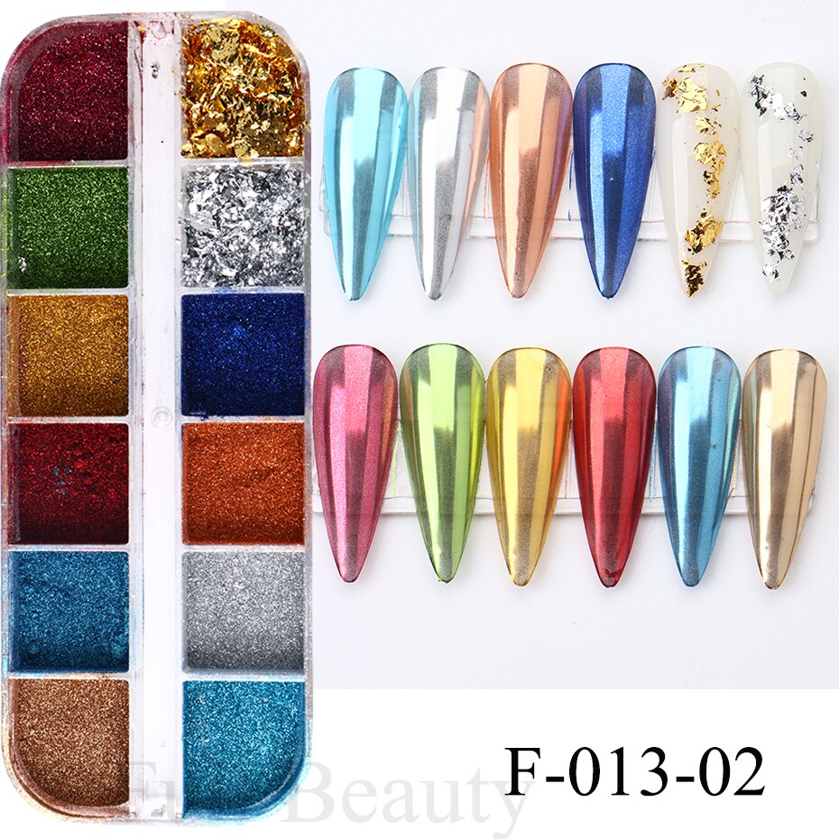 12 Gitter Perlweiß Chrom Nagel, Pigment UV Gel Nagellack