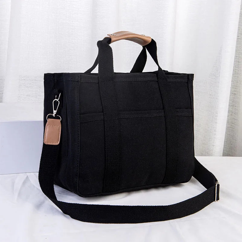 Simple canvas bag for office workers to carry lunch boxes; pure color versatile crossbody bag with large capacity.