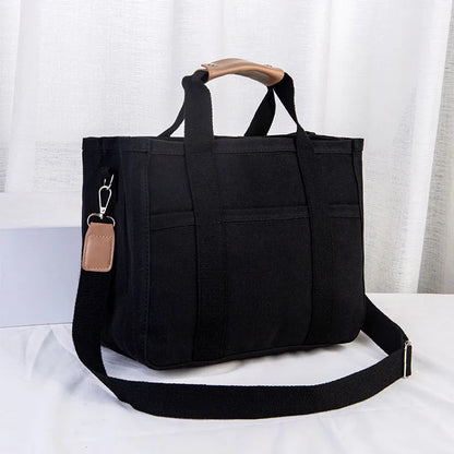 Simple canvas bag for office workers to carry lunch boxes; pure color versatile crossbody bag with large capacity.