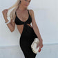 Fantoye Sexy Backless Spaghetti Strapkleid, Ärmellose Aushöhlen Ankle-langes Kleid, weibliche elegante Party Clubwear