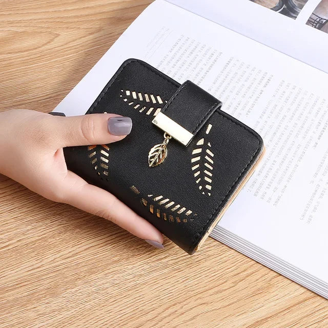 Ladies Fashion Wallet PU Leather Phone Purse Female Hollow Leaves Pouch Clutch Handbag For Women Coin Card Holders Long Wallets