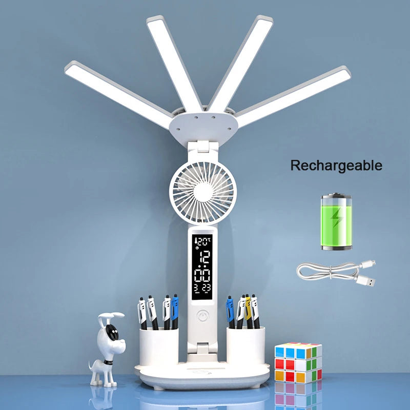Wiederaufladbare LED-Tischleuchte mit Ventilator, Tischlampe fürs Arbeitszimmer