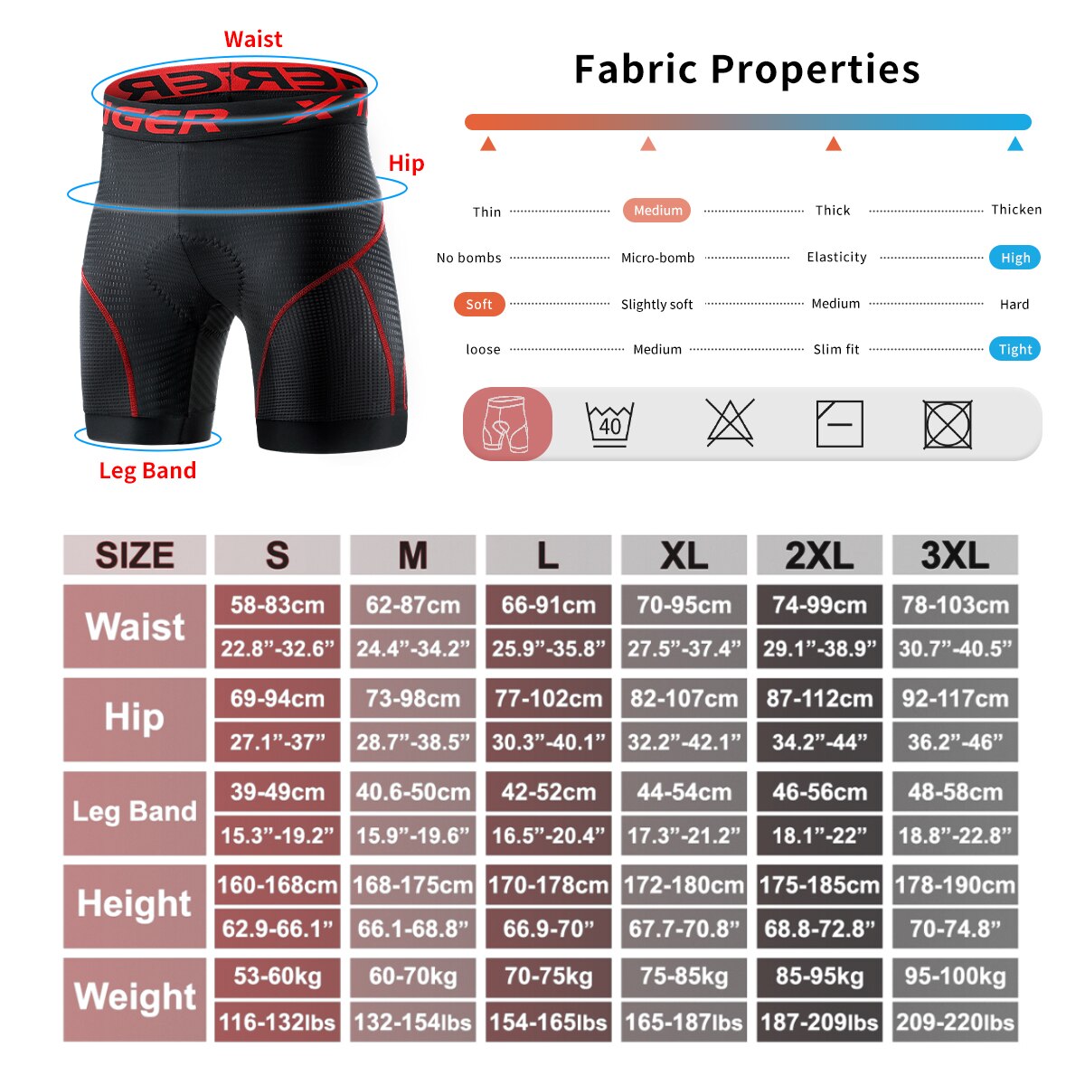 X-TIGER Atmungsaktive Mesh Fahrrad-Shorts,  Stoßfeste MTB Bike Shorts