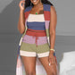 3PCS Damen Kontrast Leopardenmuster Geripptes Crop Tank Top & Kordelzug Shorts mit Weste
