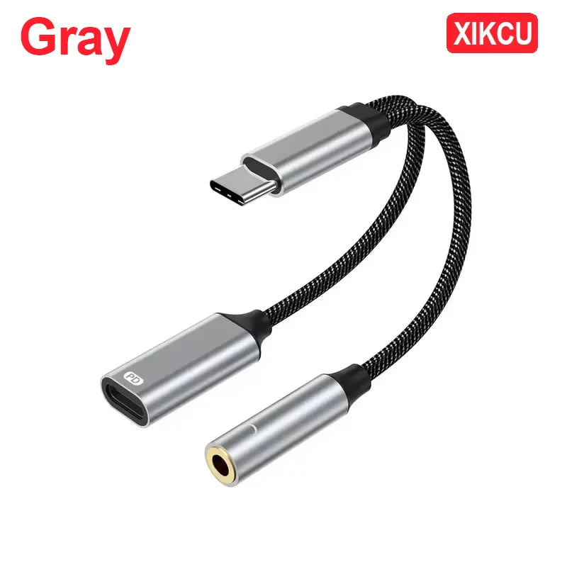 XIKCU 2 in 1 USB C to 3.5mm Headphone and Charger Adapter USB C PD 3.0 Port to Aux Audio Jack Fast Charging Dongle Cable Cord