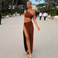 Solides, lässiges, schulterfreies Minikleid für Damen, schräges Kragen-ärmelloses, aushöhlendes kurzes Party Sommerkleid