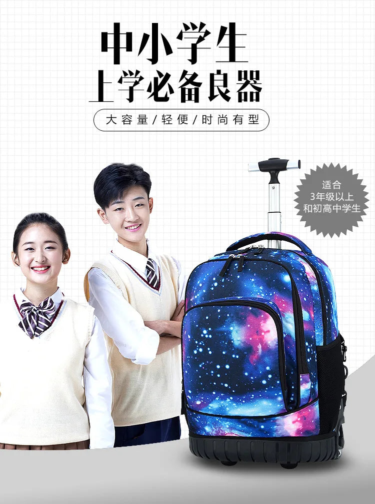 Men Trolley Backpack Rolling Luggage Suitcase Large Capacity Children Boys Backpacks with Wheels Girls Waterproof School Bag
