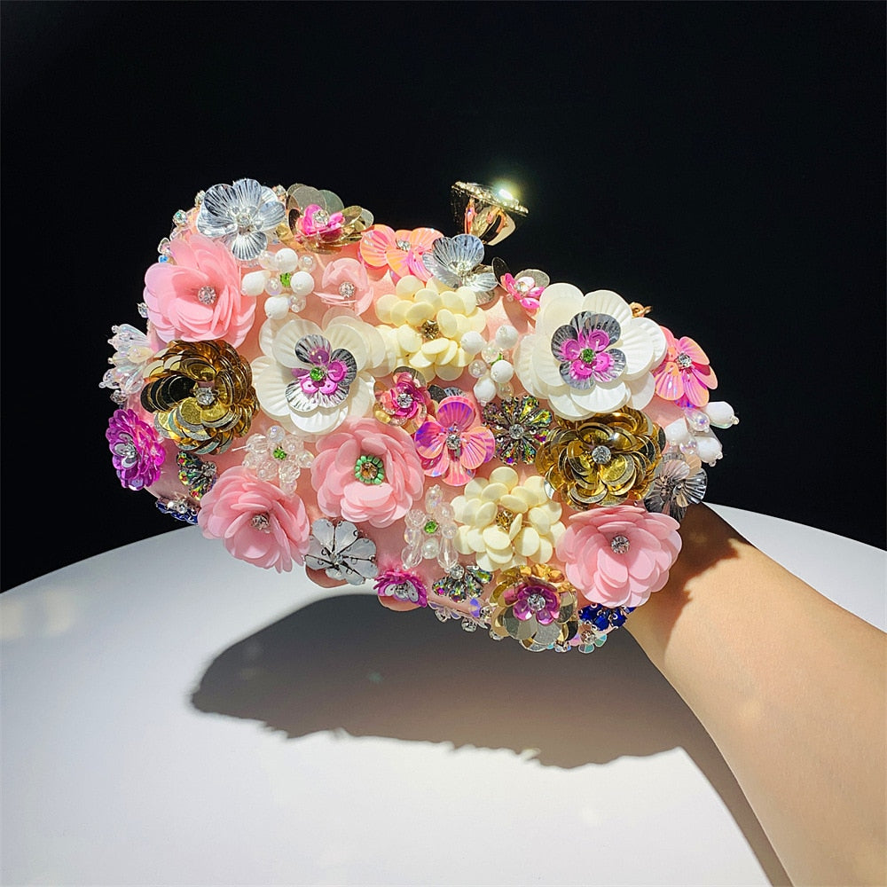 Handgemachte Damen Blumen Clutch Abendtaschen, Stil Geldbörse