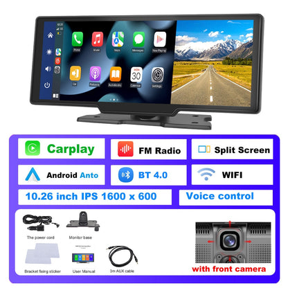 Podofo Autospiegel-Videoaufzeichnung Carplay, Android Auto Wireless-Verbindung GPS-Navigation Dashboard DVR mit AI Voice