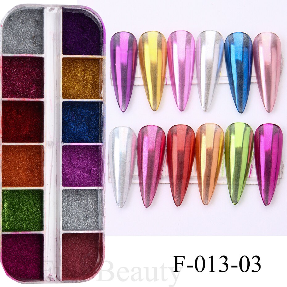 12 Gitter Perlweiß Chrom Nagel, Pigment UV Gel Nagellack