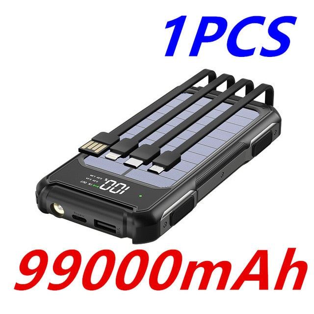 99000 mAh Solar-Powerbank mit Kabel Typ C, schnelles Aufladen, externes Ladegerät für alle Handys, Samsung, Huawei, Xiaomi