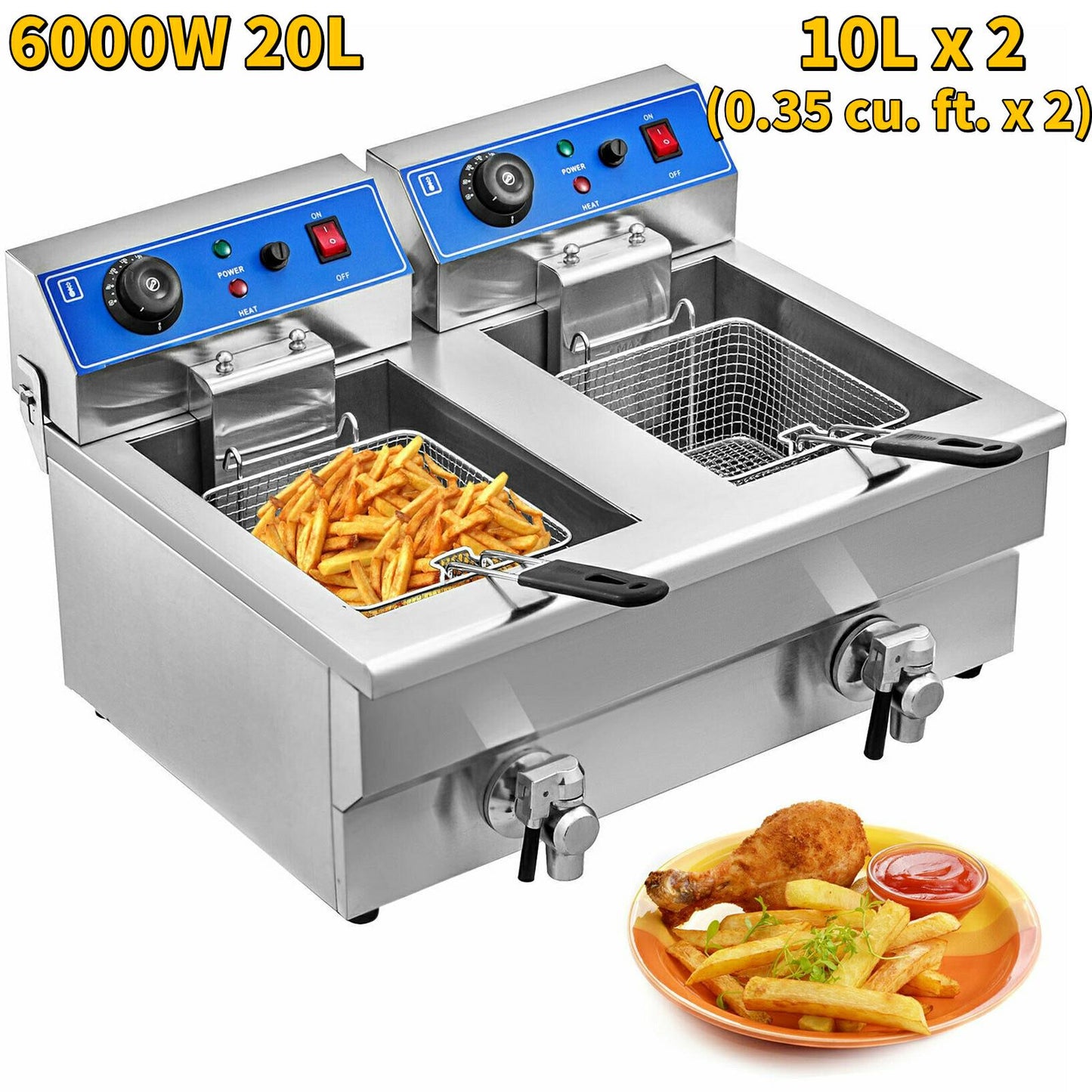 VEVOR 12L - 20L elektrische Fritteusen mit zwei Tanks für Zuhause, Fast-Food-Restaurants oder Camping