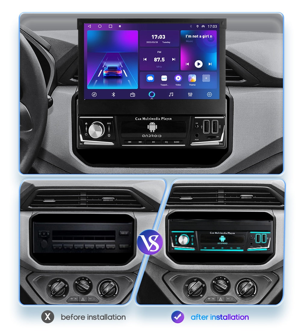 Hizpo Android 12 Universal 1din Autoradio, CarPlay GPS Navigation, Multimedia Player 1 Din Stereo 7 Zoll manuell einziehbarer Bildschirm