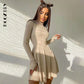 Elegante, solide Kleider für Damen, langärmelig, gestrickt, A-Linie, Faltenrock, lässig, Streetwear mit Rollkragen