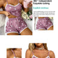 Women's Two-Piece V-Neck Suspender Lace Lace Printed Top and Shorts Women's Casual Printed Pajama Set