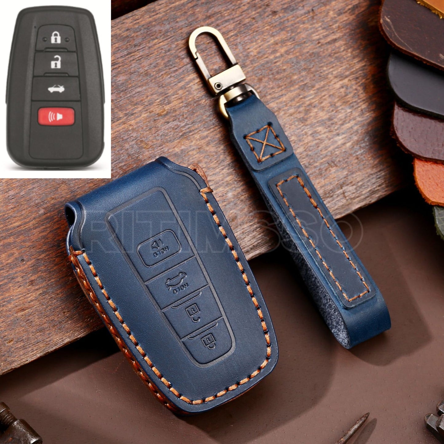 Leder Auto Fernbedienung Schlüsseletui-Abdeckung, Schlüsselanhänger für Toyota Camry, CHR, Corolla, RAV4, Avalon, Land Cruiser, Prado, Prius 2017 - 2022