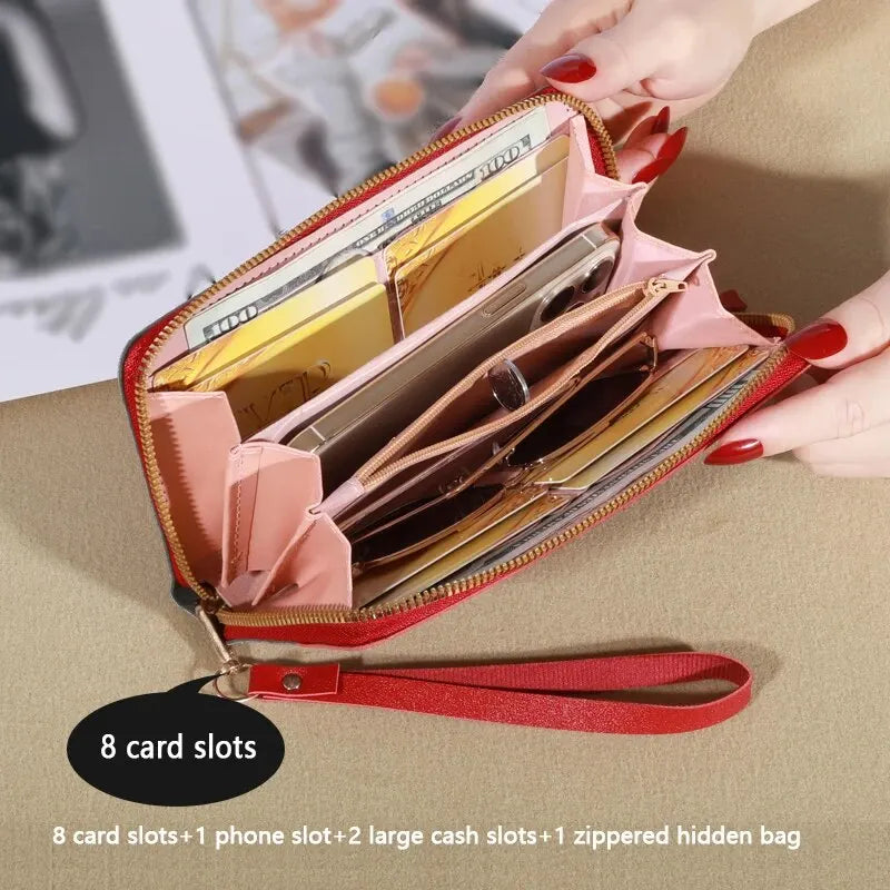 KISMIS New Long Women's Zipper Wallet - Korean Splicing, Color Contrast, Tassel, and Rivet Details