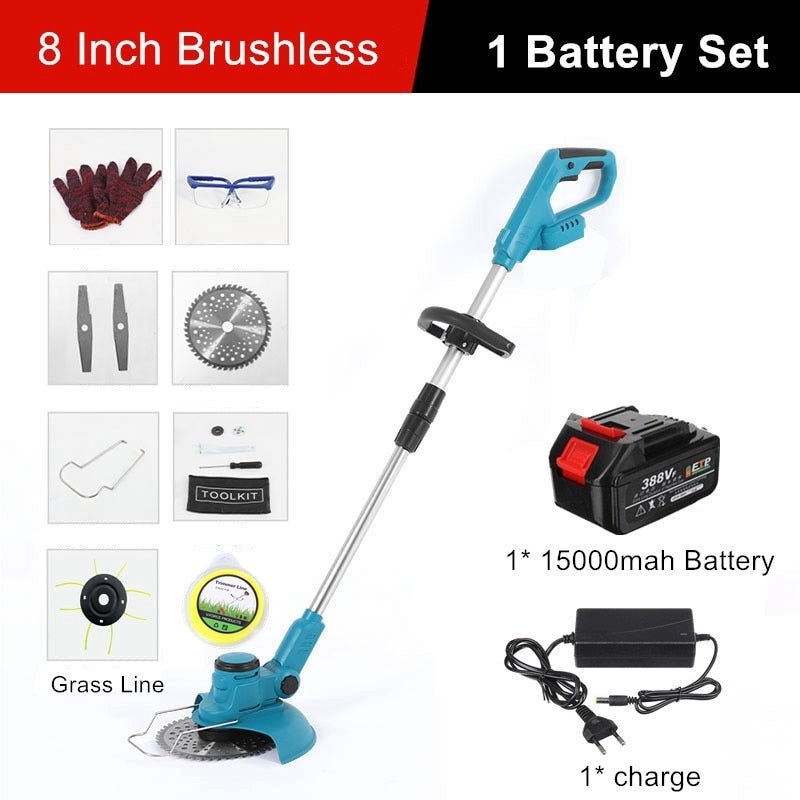 2500 W 8 Zoll bürstenloser elektrischer Rasentrimmer Akku-Rasenmäher Graslinie Heckenschere verstellbarer Hand-Gartenschnitt