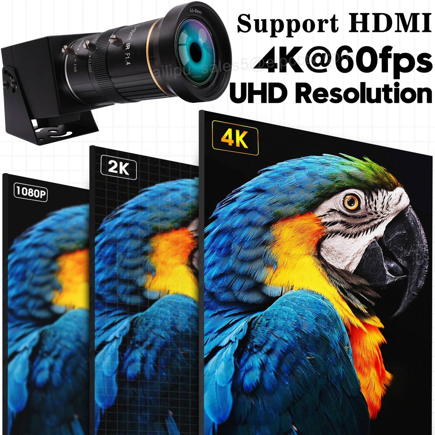 ELP 60FPS 4K USB 3.0 HDMI-Kamera mit 5-50 mm manuellem 10-fach-Zoomobjektiv, IMX415 H.264 USB-Sicherheits-Webcam für die Anzeige von Computermonitoren