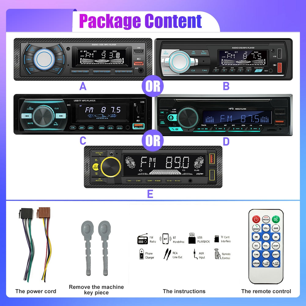 1 din Auto Radio MP3 Player FM Tuner Stereo, USB Multimedia Autoradio-Player Fernbedienung, Bluetooth