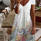 2023 Sommer Damen Mini Kleid mit V-ausschnitt, Kurzarm Kleid mit Sexy Blumen Druck