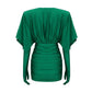 Fashion Streetwear Damenkleid für besondere Anlässe, sexy V-Ausschnitt, drapiertes Design, grünes, schlankes, dünnes Minikleid mit Handschuhen