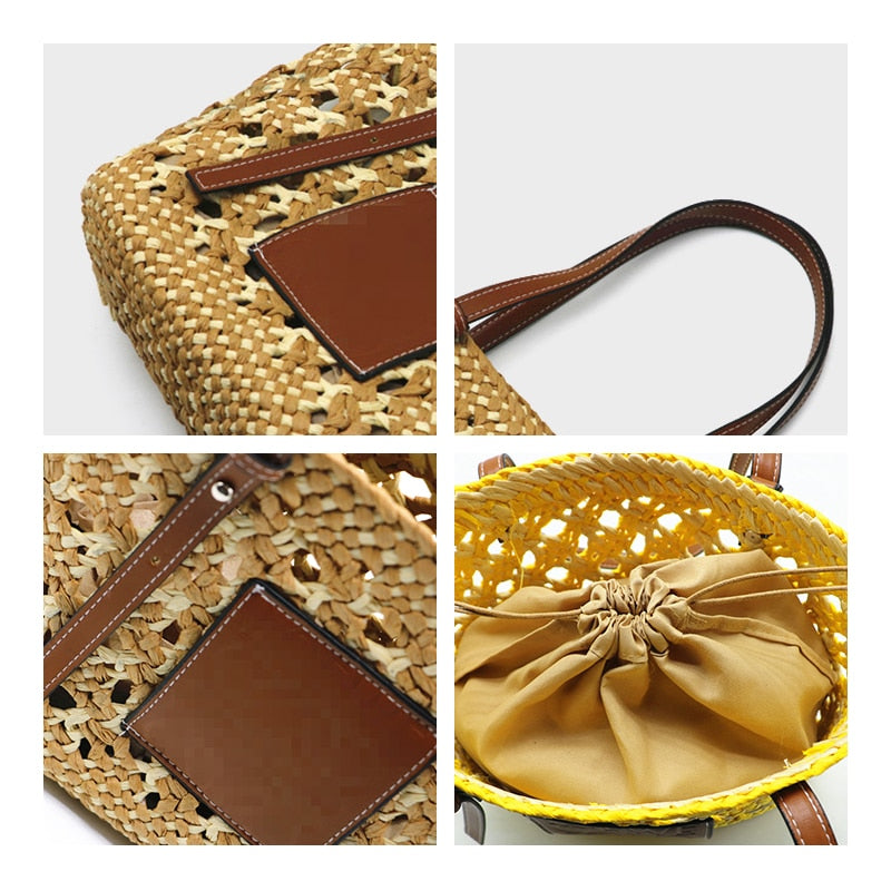 Luxus Design Handgewebte Damentaschen, Sommer Hohl Geflochtene Strand Schultertasche, Große Kapazität