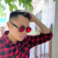 Retro Metall Runde Sonnenbrille für Männer & Frauen, Schwarz Rot Klare Linse mit UV400