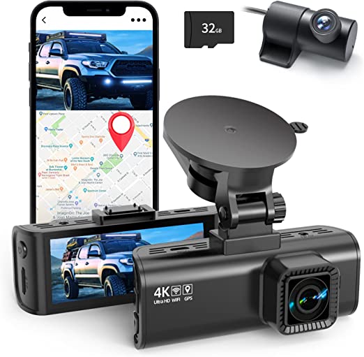 AZDOME M550 Nachtsicht Kamera  3 Kanal Dash Cam, Front Innen Hinten Drei Weg Auto Dash Kamera, 4K+1080P Dual Kanal mit GPS WiFi IR Auto