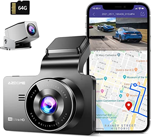 AZDOME GS63H Nachtsichtkamera, Dash Cam Dual Lens 4K UHD, Aufnahme der gefahrenen Strecke beim Autofahren