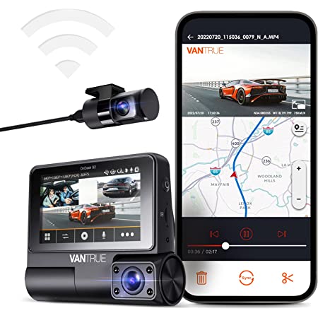 AZDOME M550 Nachtsicht Kamera  3 Kanal Dash Cam, Front Innen Hinten Drei Weg Auto Dash Kamera, 4K+1080P Dual Kanal mit GPS WiFi IR Auto