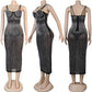 Damen Party Clubwear Mesh, durchsichtig Diamant Bodycon Sling Kleid