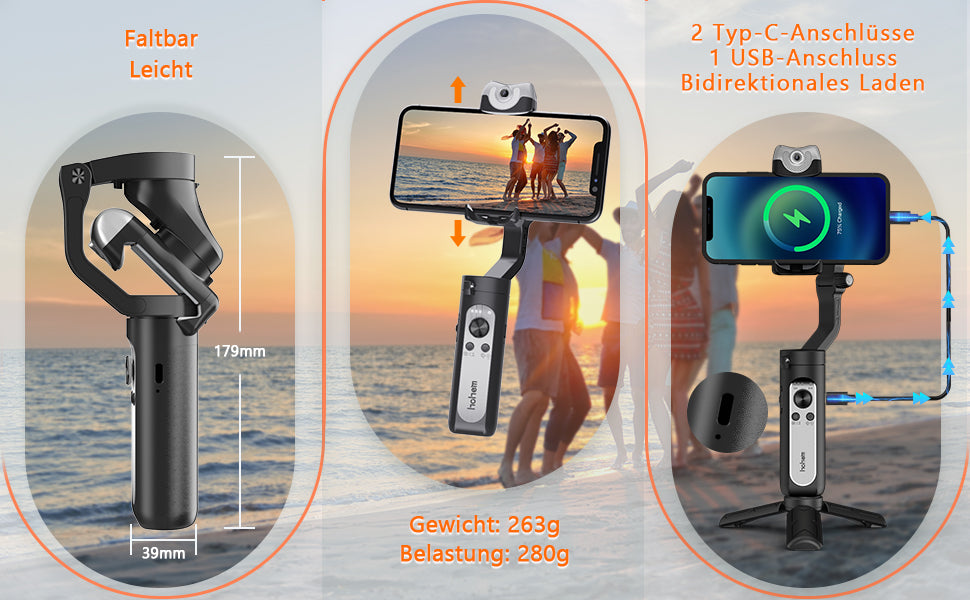 Hohem Gimbal Smartphone iSteady V2 AI Tracking 3 mit Physikalische Bildstabilisierung