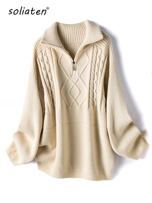 Überdimensionierter gestrickter Wolle Pullover für Frauen / dick warm gestrickter Pullover / Rollkragen solide Langarm
