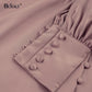 Bclout Elegant Satin Single-Breasted Shirt Dress Fashion Beige Slim V Neck Long Dresses Woman Latern Sleeve Autumn Winter Robe