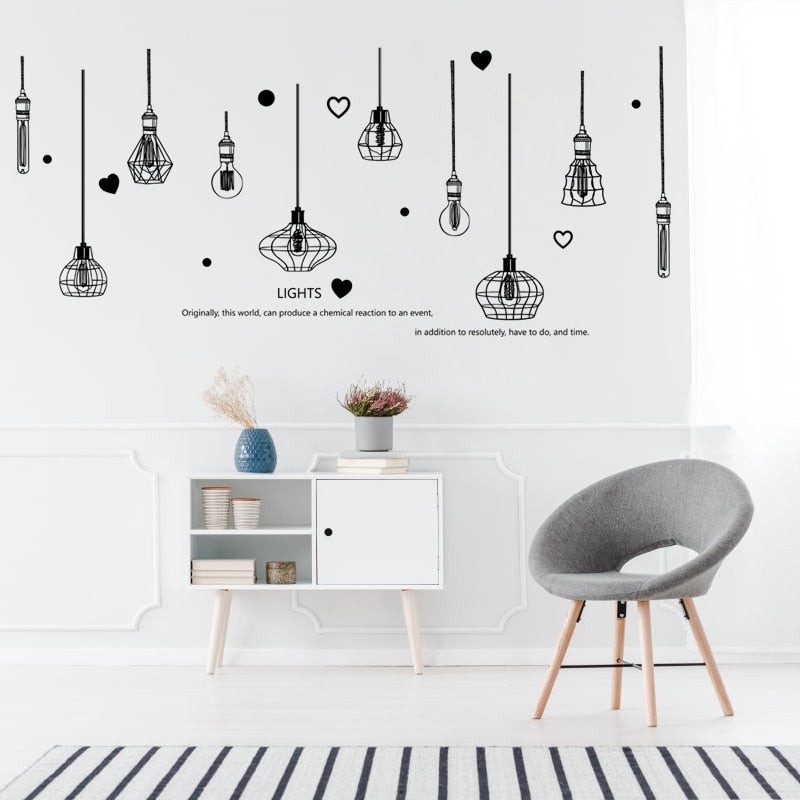 226*97cm Schwarzer Kronleuchter Wandaufkleber Glühbirne Home Decor für Wohnzimmer Schlafzimmer Kunst DIY Vinyl Wandaufkleber abnehmbar