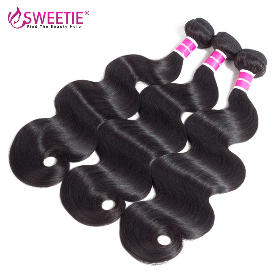 Sweetie-Haar-brasilianische Körper-Welle 4/3 Bündel mit Schließung Menschenhaar-Bündel 100% mit Spitze-Schließung 4pcs/lot Non-Remy Haareinschlagfaden