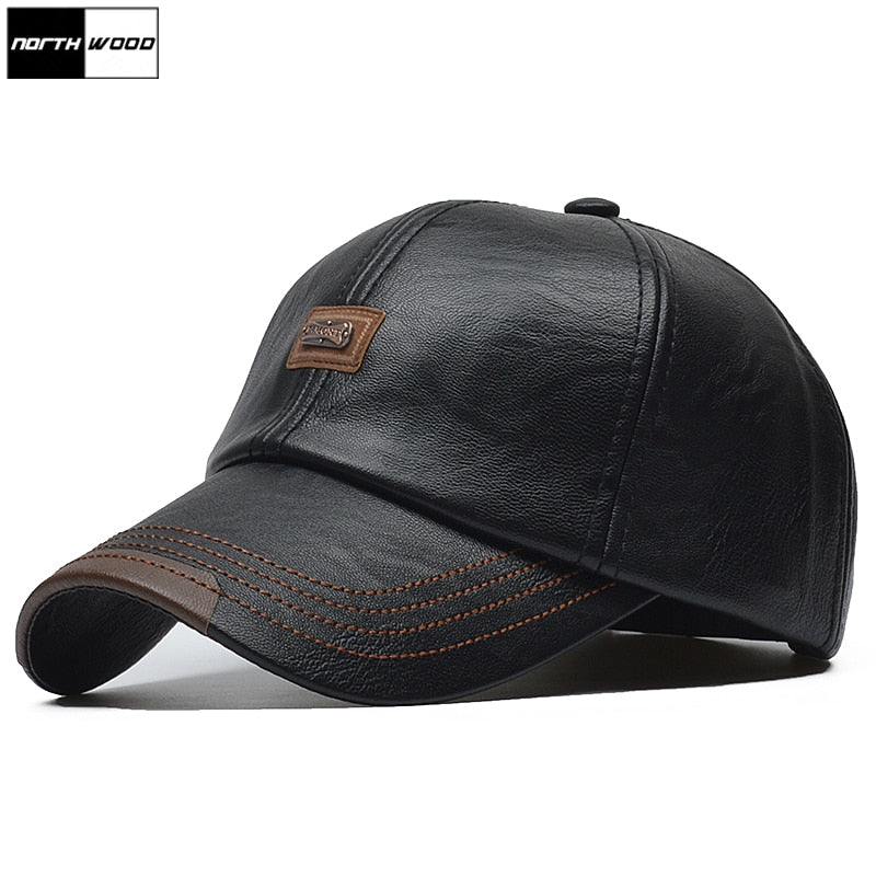 [NORTHWOOD] Marke Herbst Winter Leder Baseball Cap für Männer und Frauen