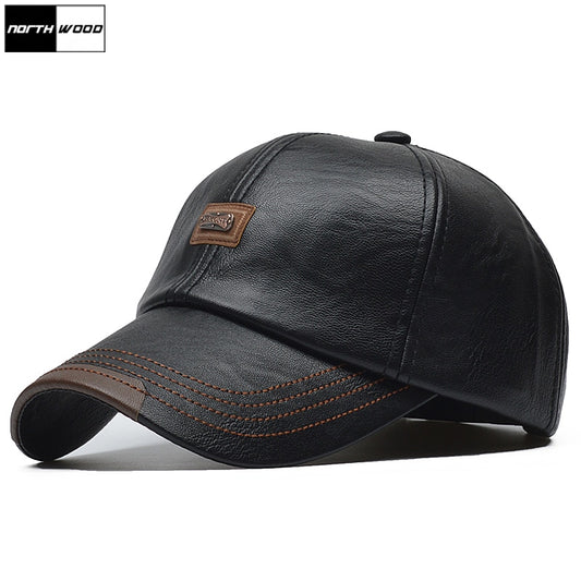 [NORTHWOOD] Marke Herbst Winter Leder Baseball Cap für Männer und Frauen