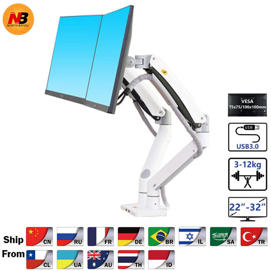 New NB F195A Aluminium 22-32 Zoll Dual-LCD-LED-Monitorhalterung, Gasfederarm Full-Motion-Monitorhalter Stützlast jeweils 3-12 kg