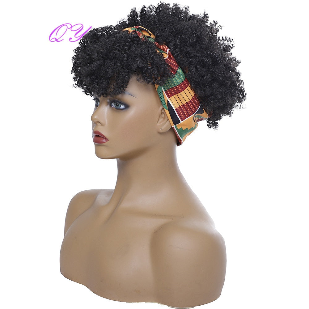 Hair Big Afro Kinky Curly Stirnband Perücken für Frauen Synthetisches Haar Perücken Turban Wrap Hair Style