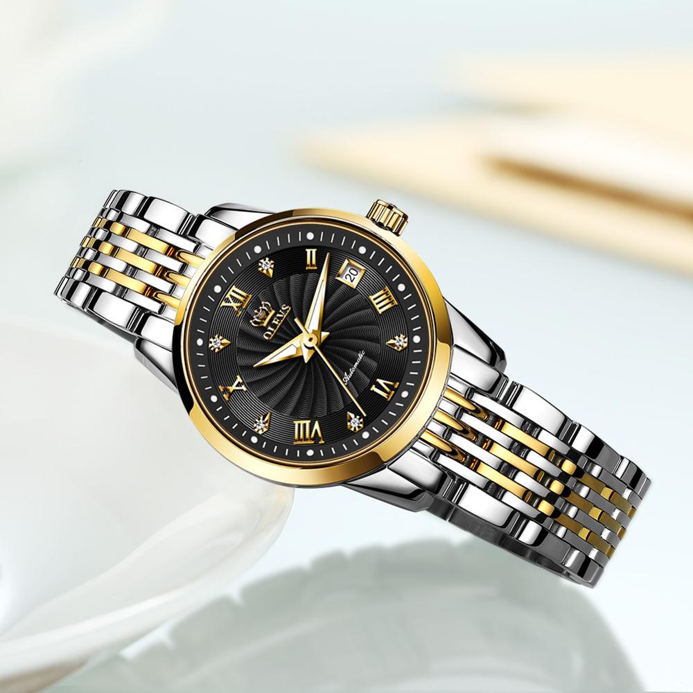 OLEVS Luxus Marke Ladides Automatische Mechanische Armbanduhr Wasserdicht, Edelstahl Einfache Uhr für Frauen