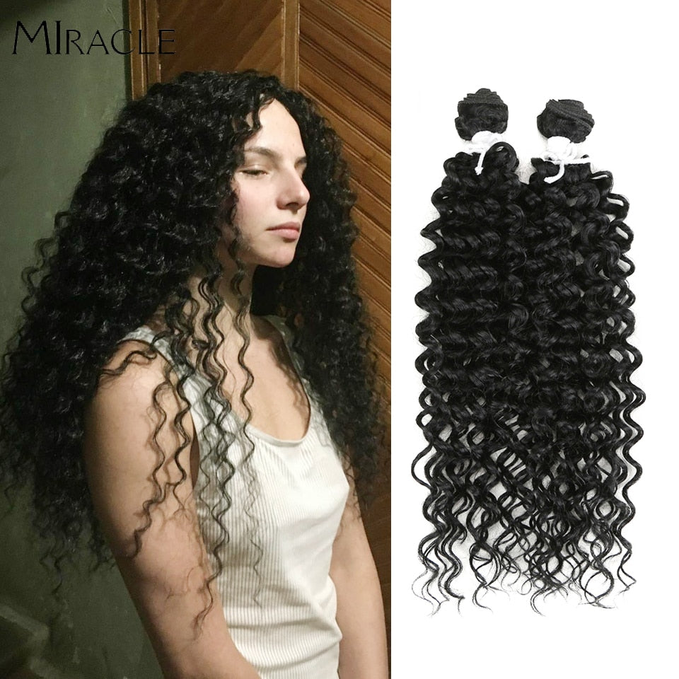 Afro Kinky Curly Hair Wave Synthetisches Haar Hitzebeständig Deep Wave Hair Bundles Extensions Braun 2Pcs / Lot 26Inch
