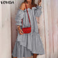 Holiday Langarm Sommerkleid  mit unregelmäßigem Saum Bohemian Robe