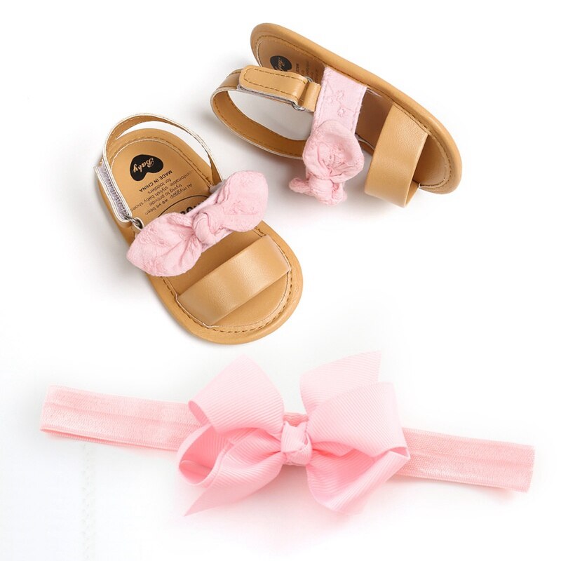 Sandale, Baby Mädchen Schleife mit weißen rosa Stirnband