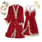 Spitzenbesatz Sexy Hochzeitsdame  Robe -Anzug, Kimono Bademantel Kleid für Mini Nachtwäsche & Intime Dessous