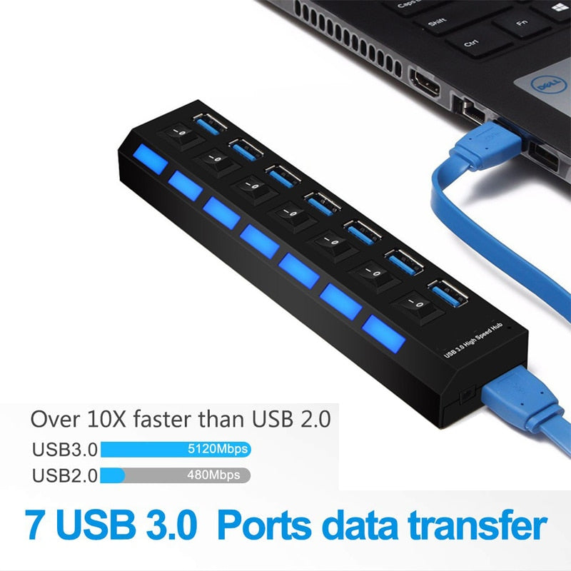 USB HUB 3.0 2.0 Multi 4 7 USB Port Splitter mit Netzteil für PC Computer Notebook Laptops Zubehör Mehrere USB Hab